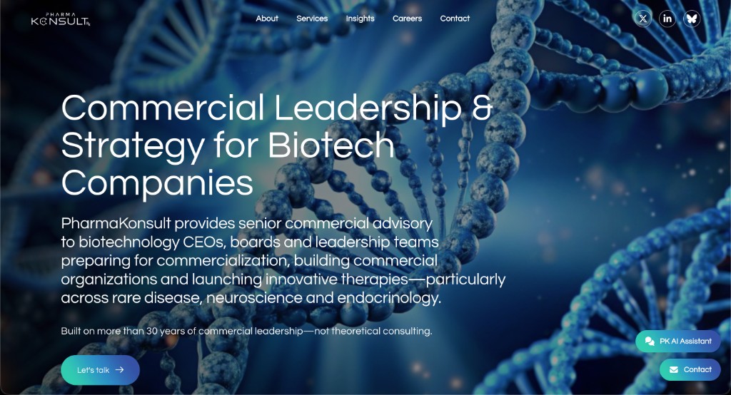 PharmaKonsult website — commercial leadership and strategy for biotech companies